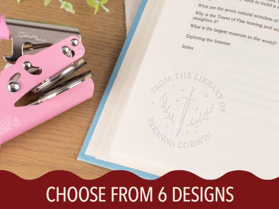 Custom Name Embosser, Personalized Fantasy Library Embosser, Premium Pink Embossing Tool, Elegant Gold Raised Impression Stamp