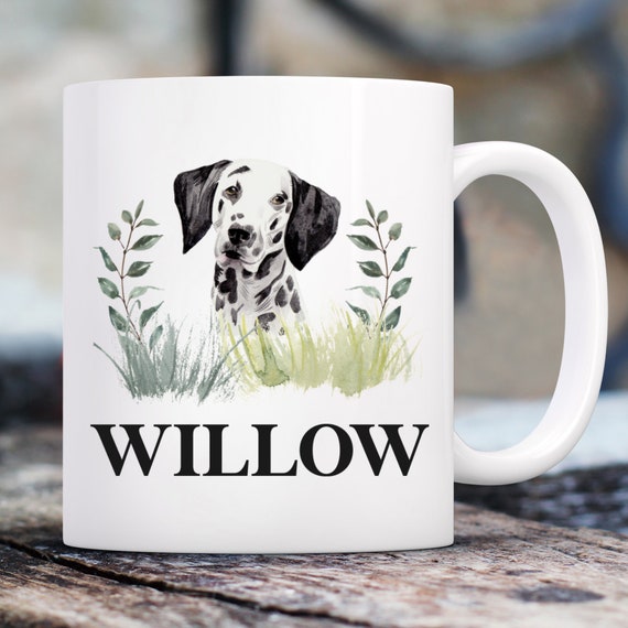 Dalmatian Botanical Mug with Custom Name | Personalized Coffee Cup 11 oz.