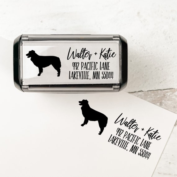 Australian Shepherd Personalized Address Stamp | Custom Dog Return Address Stamp | Self Inking Stamp