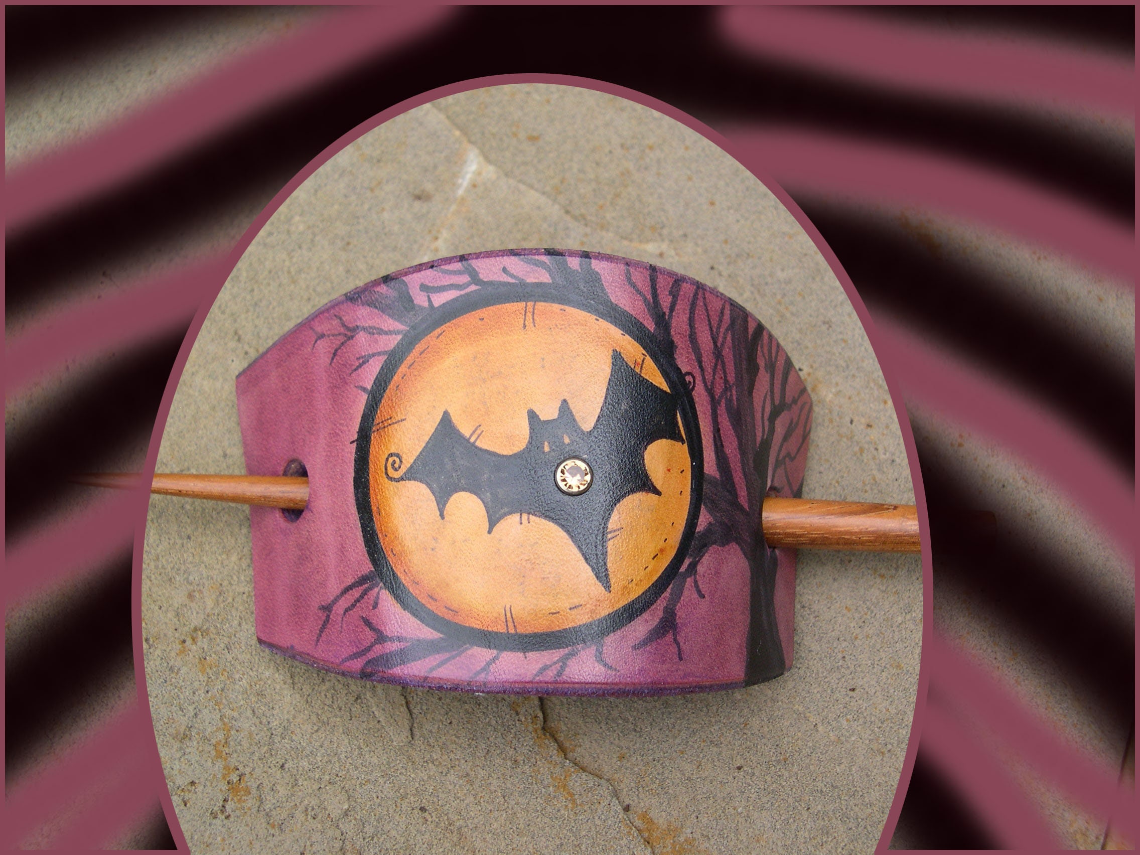 Lunation Leathers RARE Halloween Bat with Pumpkin Hair Slide 6 PCS Halloween Hair Bows, Glitter Halloween Bat Pumpkin  main image 3