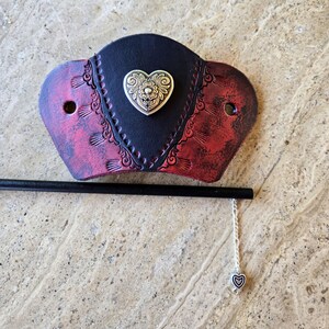 Western Concho Ponytail Holder Navajo Style, Red Accent Stone Petite Navajo Sterling Silver Pony Tail Clip 42973 main image 2
