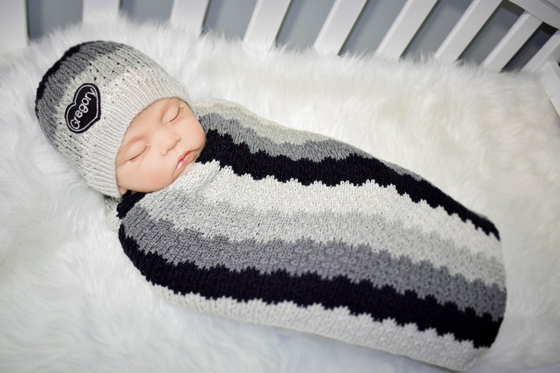 Custom Personalized Swaddle Set Boy Knitted Baby Blanket Etsy