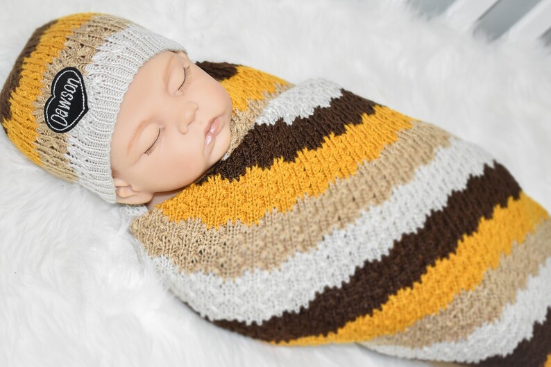 Custom Personalized Swaddle Set Boy Knitted Baby Blanket Etsy