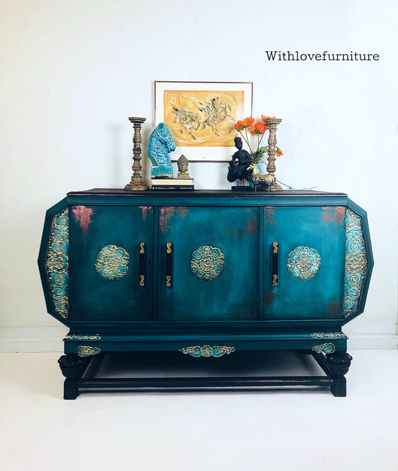 Boho Style Ornate Buffet Credenza Bohemian Sideboard Etsy