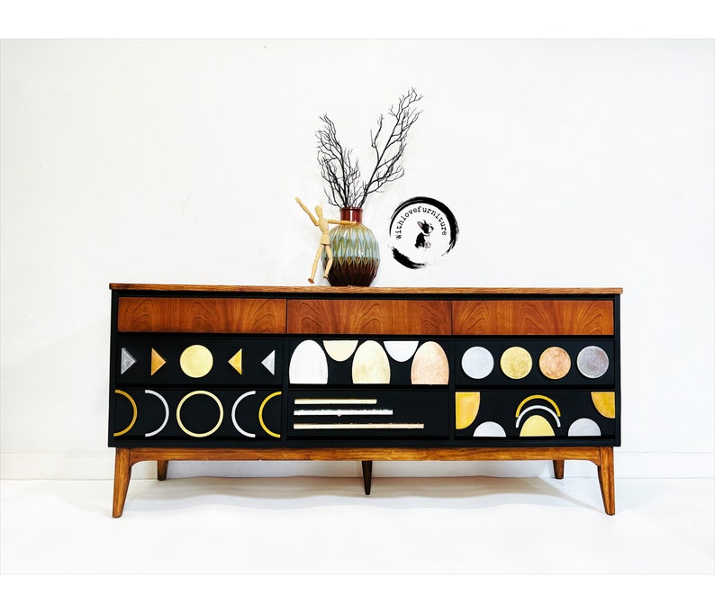 MCM mid century Modern 9 drawers dresser. Credenza, Media Console, TV Stand image 1