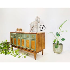 Mid Century Modern lowboy/ Two tone Dresser/ Boho Inspired/Chest of drawers / green dresser/ Eclectic design image 3