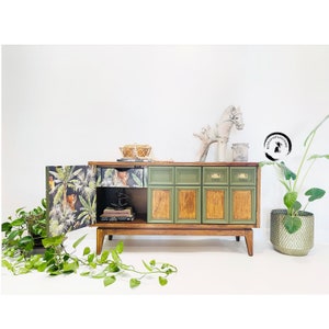 Mid Century Modern lowboy/ Two tone Dresser/ Boho Inspired/Chest of drawers / green dresser/ Eclectic design image 4