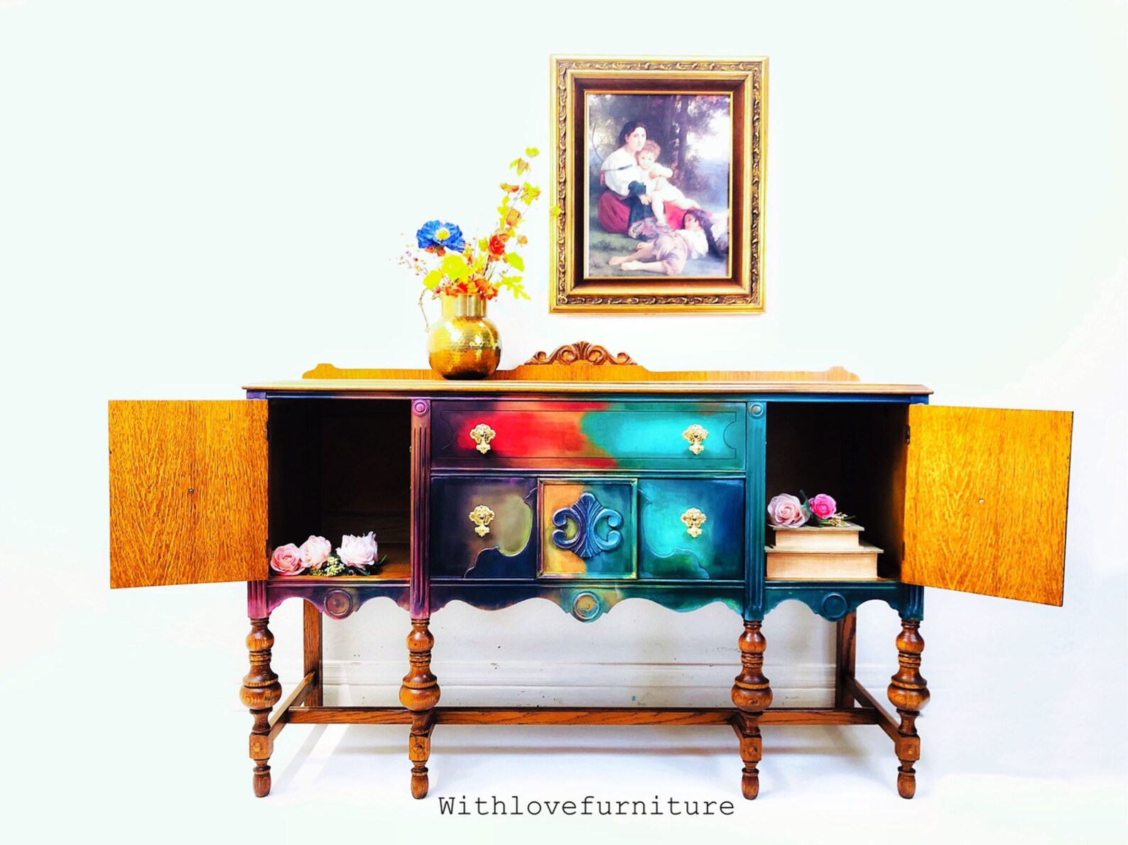 Buffet de aparador Boho. Vintage pintado Credenza servidor. | Etsy