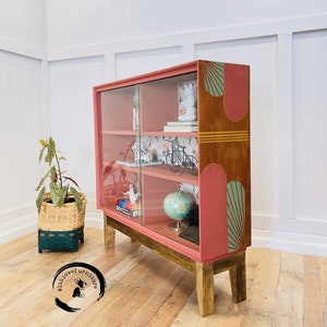 Mid Century Bookshelf / eclectic shelves / bohemian / retro/ glass doors / geometric design bookshelf image 5