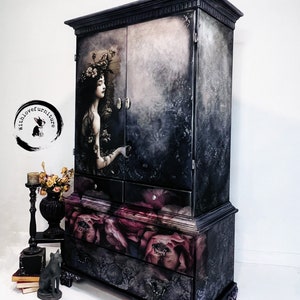 Gothic Eclectic Armoire hand Painted Fairy tale  Inspired Bedroom Storage Cabinet. Colorful Entryway Dressser. Whimsical Armoire.