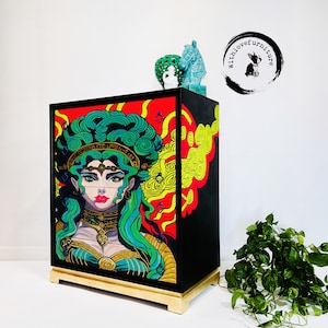 Mid Century Highboy Fairy tale Inspired Bedroom Storage Cabinet. Colorful Entryway Dresser. Whimsical Tallboy image 1