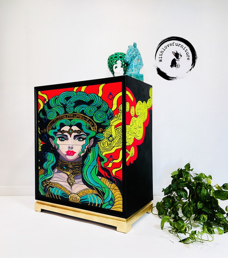 Mid Century Highboy Fairy tale Inspired Bedroom Storage Cabinet. Colorful Entryway Dresser. Whimsical Tallboy image 1