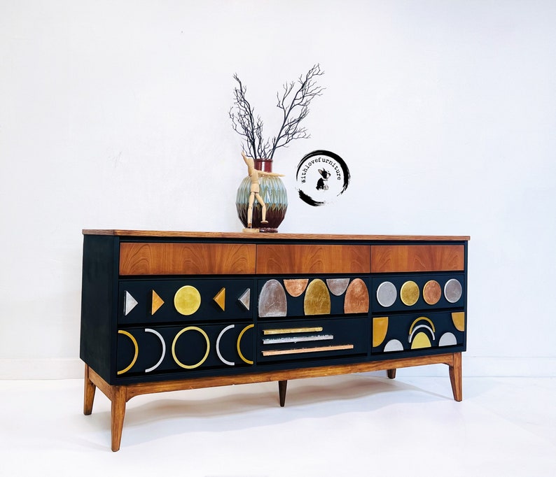 MCM mid century Modern 9 drawers dresser. Credenza, Media Console, TV Stand image 9