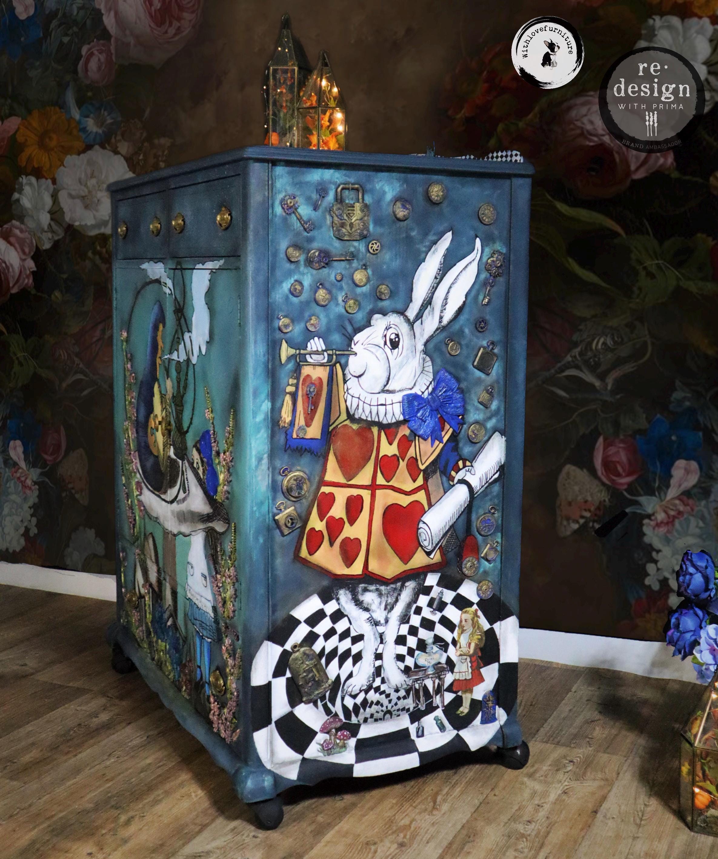 Whimsical Wonderland: Hand-painted Alice in Wonderland Chest of