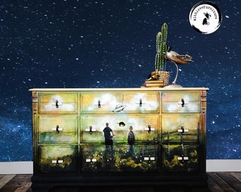 Whimsical Sci-Fi 9 drawer dresser/ chest of drawers/ boys room/ UFO/ sunset dresser/Lowboy