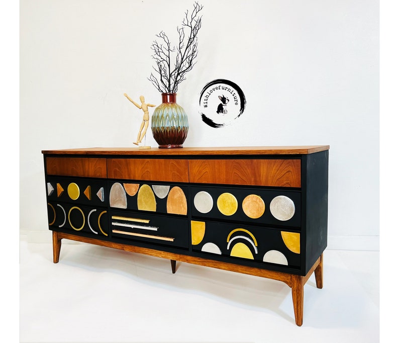 MCM mid century Modern 9 drawers dresser. Credenza, Media Console, TV Stand image 4