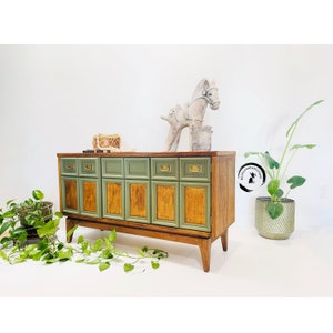Mid Century Modern lowboy/ Two tone Dresser/ Boho Inspired/Chest of drawers / green dresser/ Eclectic design image 9