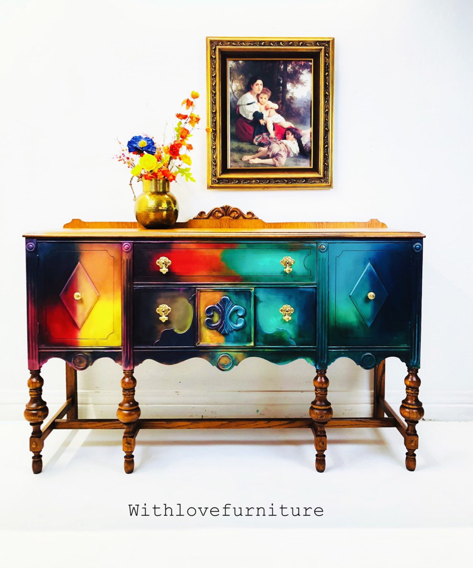 Buffet de aparador Boho. Vintage pintado Credenza servidor. | Etsy