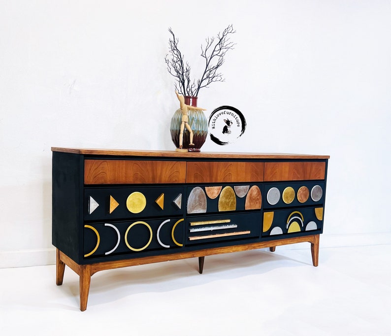 MCM mid century Modern 9 drawers dresser. Credenza, Media Console, TV Stand image 8