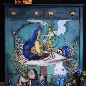 Whimsical Wonderland: Hand-Painted Alice in Wonderland Chest of Drawers