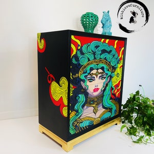 Mid Century Highboy Fairy tale Inspired Bedroom Storage Cabinet. Colorful Entryway Dresser. Whimsical Tallboy image 5