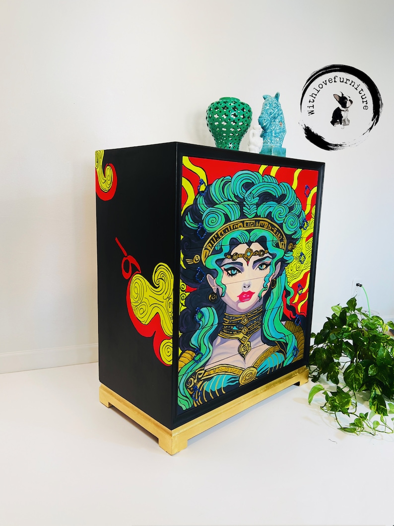 Mid Century Highboy Fairy tale Inspired Bedroom Storage Cabinet. Colorful Entryway Dresser. Whimsical Tallboy image 5