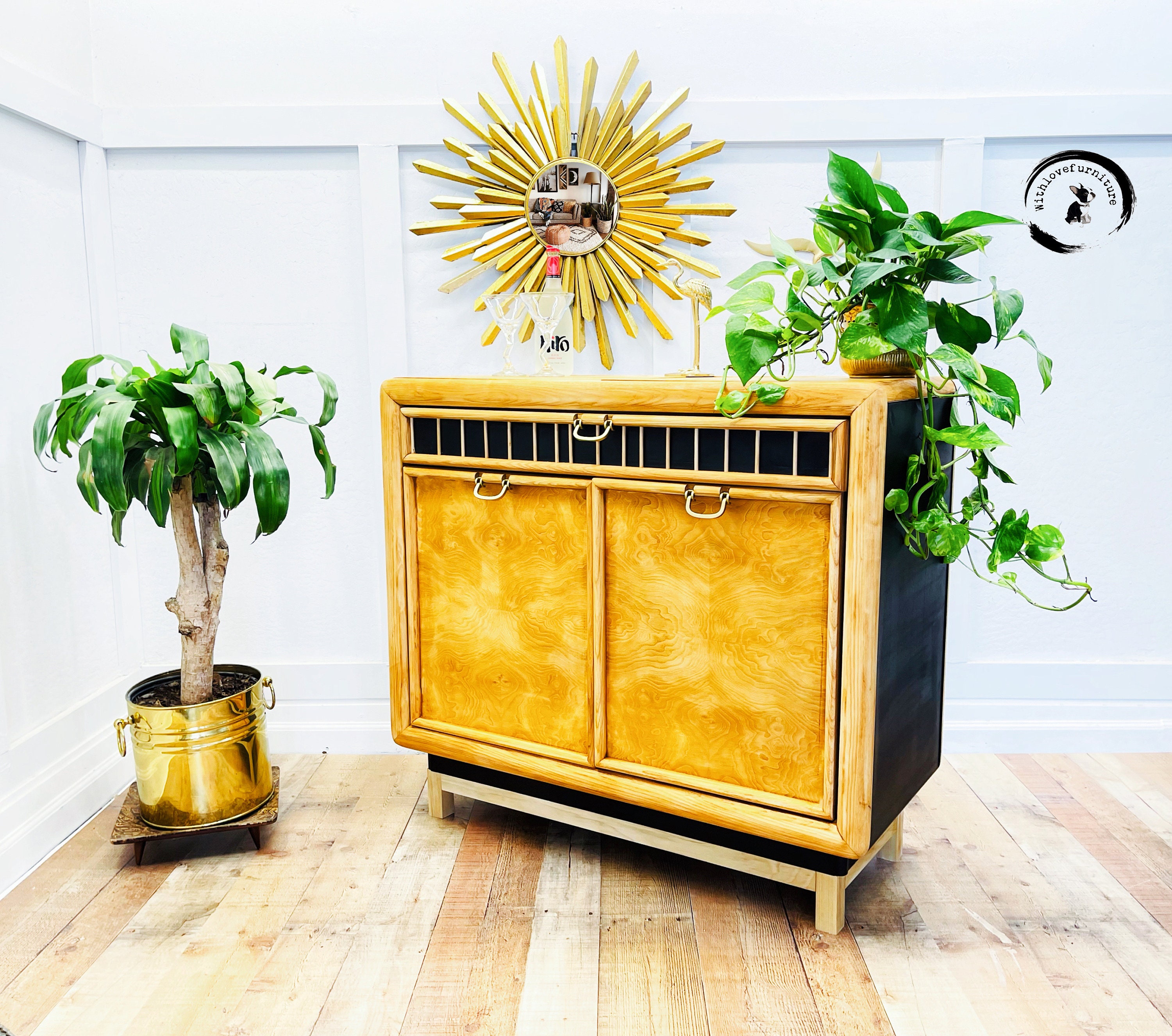Mid Century Modern Burl Wood Curved Credenza scandinavian