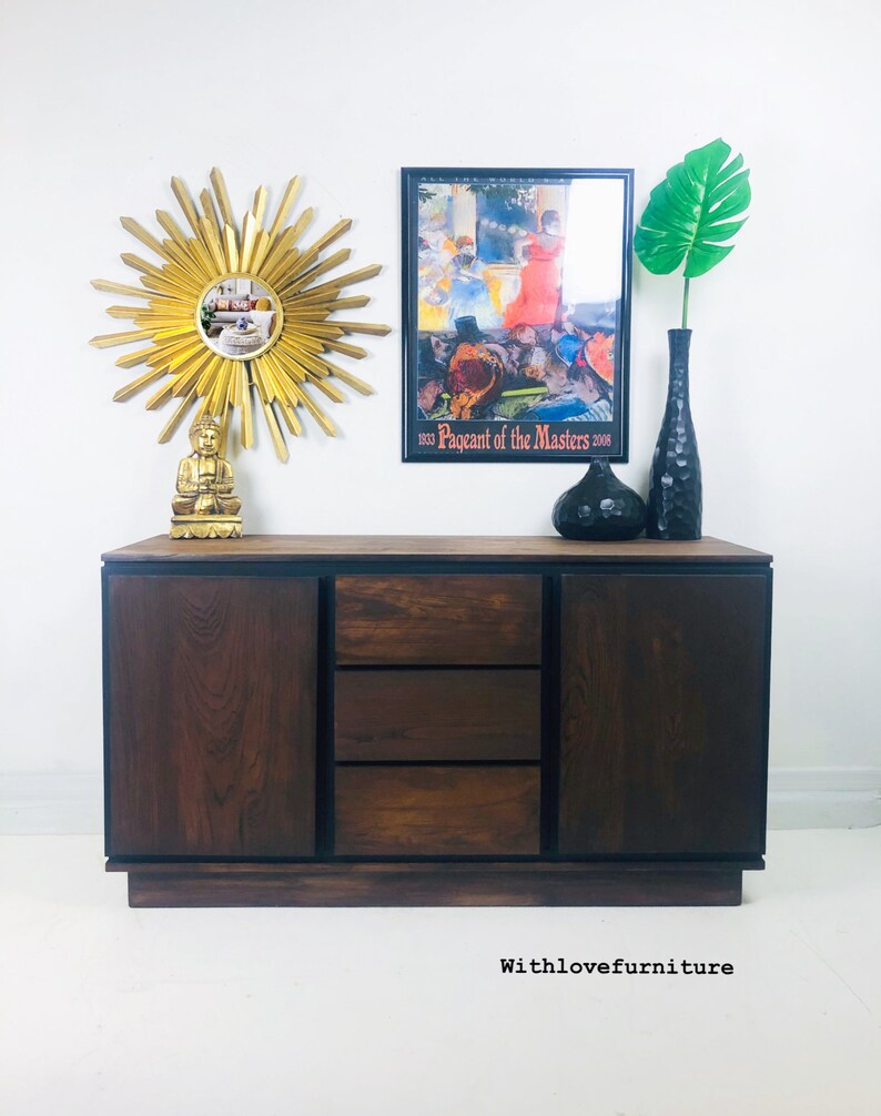 Mcm Mid Century Modern Sideboard Buffet Black Dresser Tv Etsy
