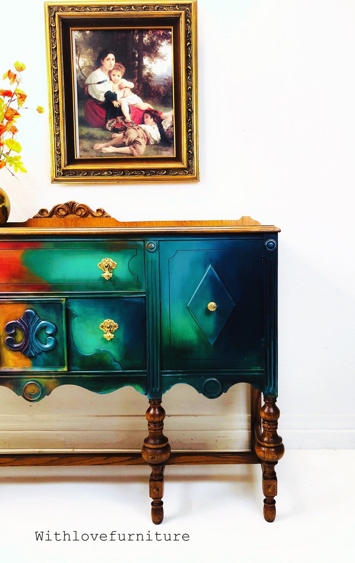 Buffet de aparador Boho. Vintage pintado Credenza servidor. | Etsy