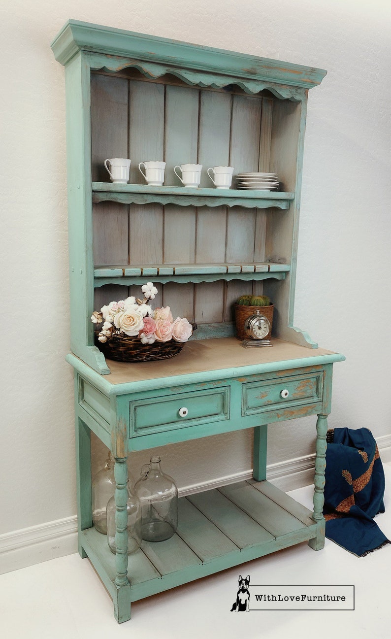 Farmhouse Hutch with Open Shelving. Distressed Painted Hutch. Etsy