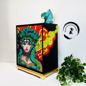 Mid Century Highboy Fairy tale Inspired Bedroom Storage Cabinet. Colorful Entryway Dresser. Whimsical Tallboy image 2
