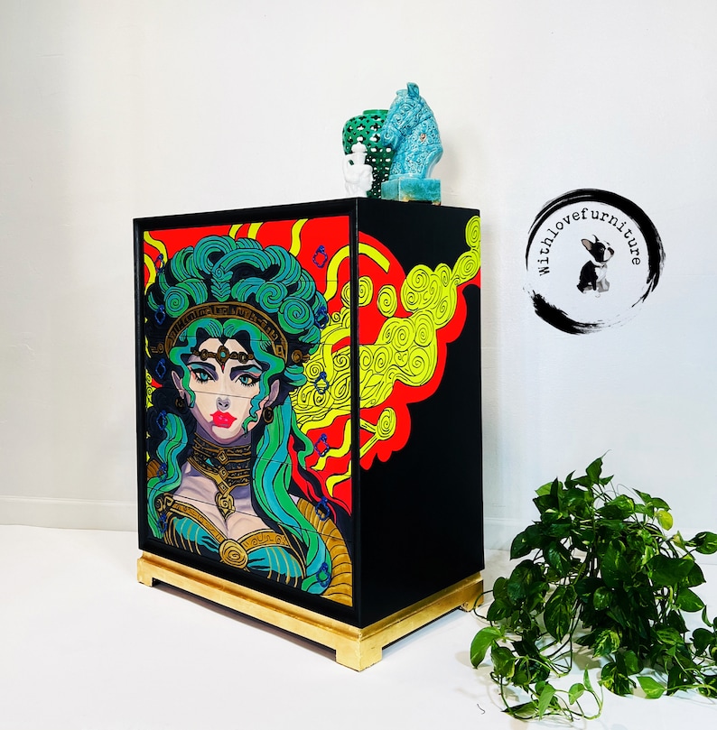 Mid Century Highboy Fairy tale Inspired Bedroom Storage Cabinet. Colorful Entryway Dresser. Whimsical Tallboy image 2