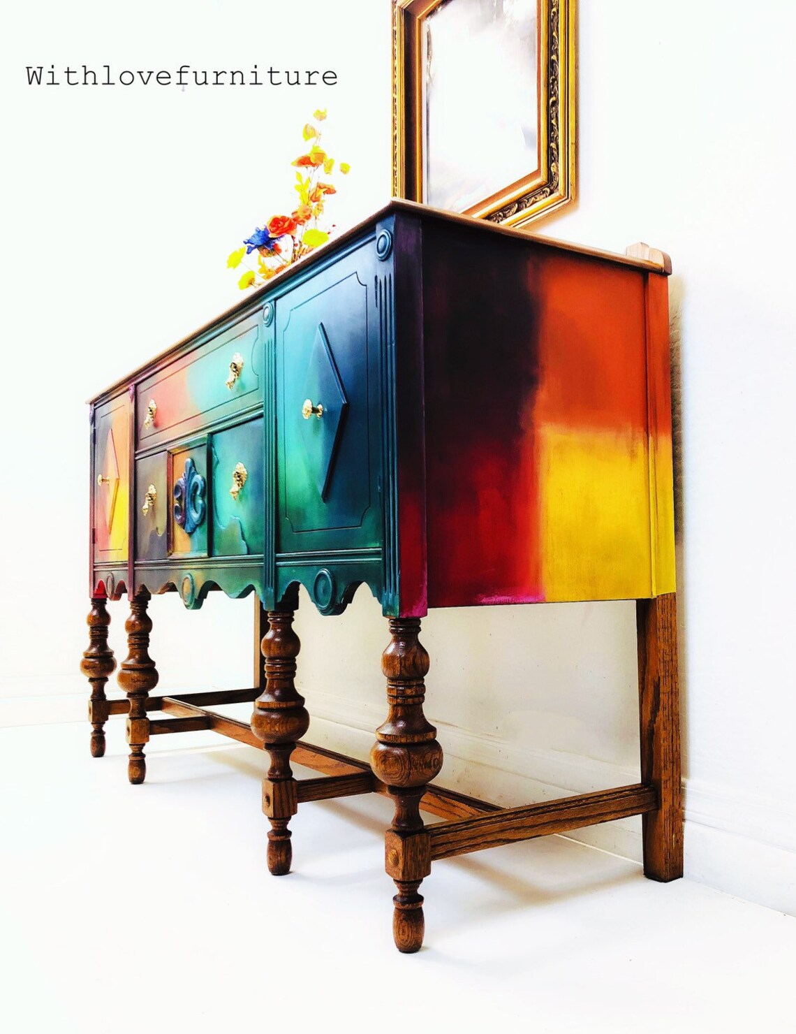 Buffet de aparador Boho. Vintage pintado Credenza servidor. | Etsy
