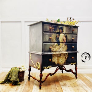 Antique Chest of Drawers/19th Century  Chest of drawers Bedroom Storage Cabinet. Colorful Entryway Cabinet. Whimsical dresser.