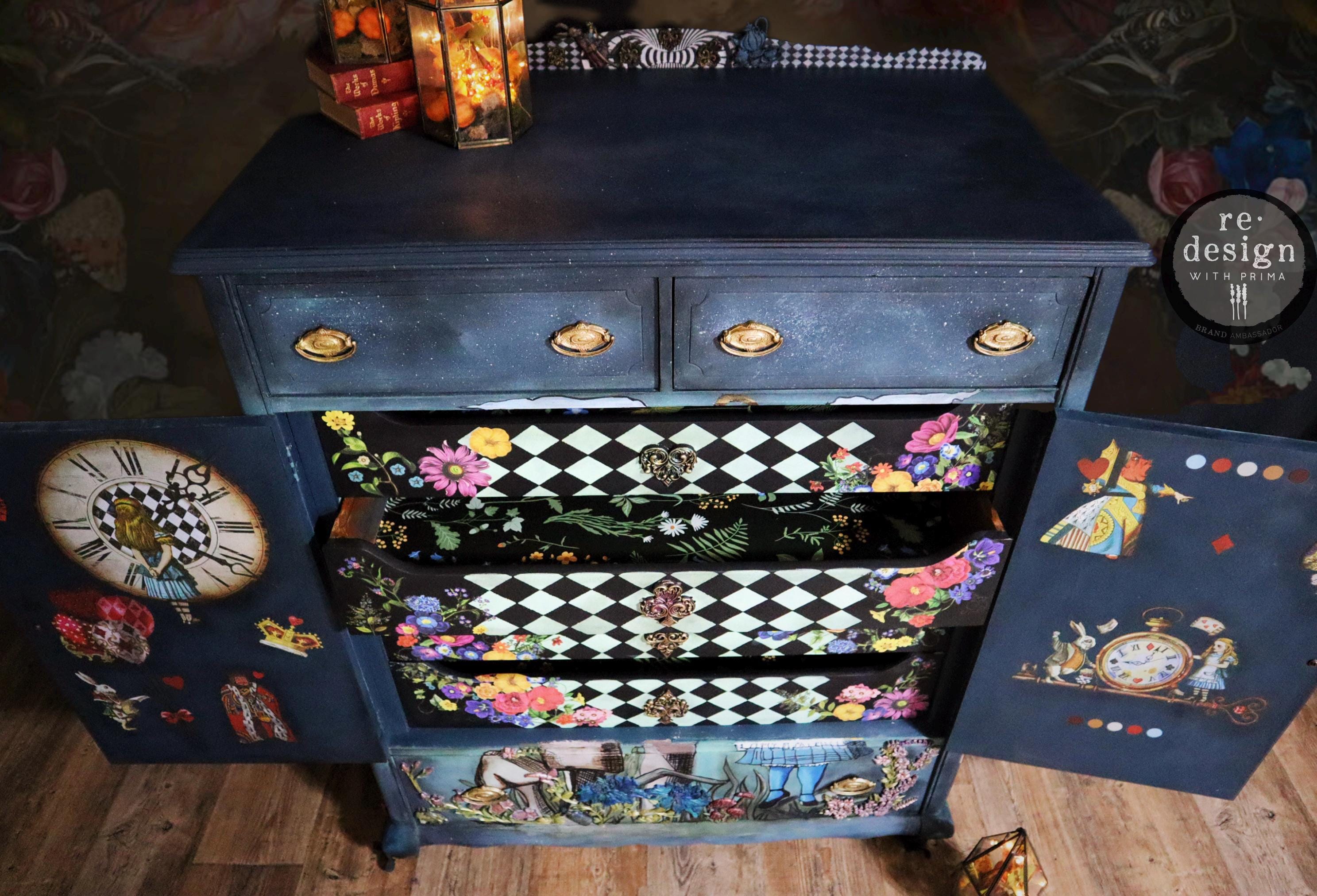 Whimsical Wonderland: Hand-painted Alice in Wonderland Chest of
