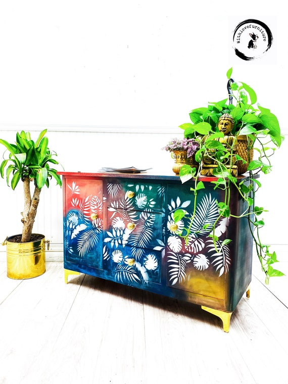 Furniture Home & Living Mid Century Cabin Eclectic Buffet Boho Painted Dry Bar Colorful Entryway