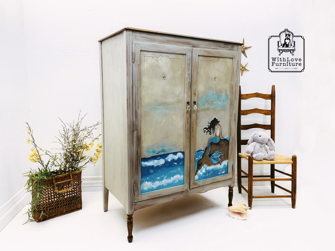 Nautical Painted Wardrobe. Vintage Seaside Inspired Armoire. Etsy