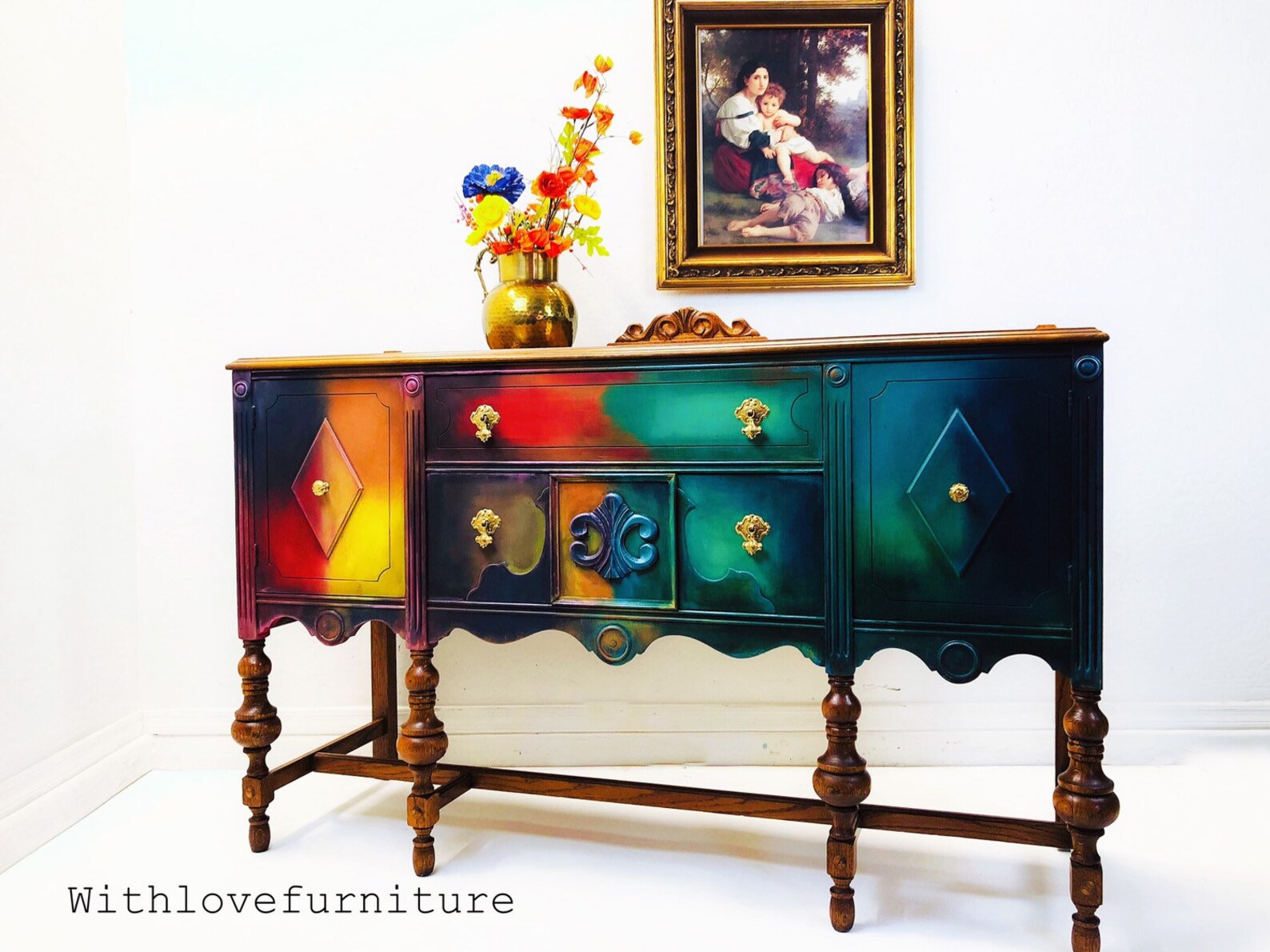 Buffet de aparador Boho. Vintage pintado Credenza servidor. | Etsy