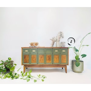 Mid Century Modern lowboy/ Two tone Dresser/ Boho Inspired/Chest of drawers / green dresser/ Eclectic design image 1