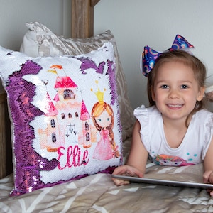 Personalized Princess Pillow - Princess Pillowcase - Personalized Sequin Mermaid Pillow - Reversible Sequin Pillow Cover - Princess Birthday