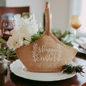 Easter Table Decorations Farmhouse Easter Decor Personalized Easter Gift Basket Easter Table Centerpiece Happy Easter image 1