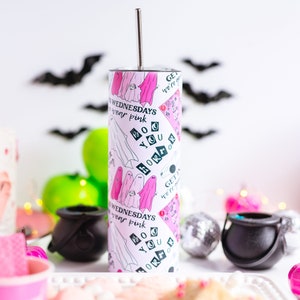 Pink Halloween Tumbler - Fall Skinny Tumbler - On Wednesdays We Wear Pink