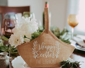 Easter Table Decorations - Farmhouse Easter Decor - Personalized Easter Gift Basket - Easter Table Centerpiece - Happy Easter