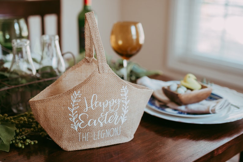 Easter Table Decorations Farmhouse Easter Decor Personalized Easter Gift Basket Easter Table Centerpiece Happy Easter image 2