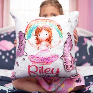 Personalized Rainbow Pillow - Personalized Unicorn Sequin Mermaid Pillow - Custom Reversible Sequin Pillow Cover - Unicorn Gift for Girl