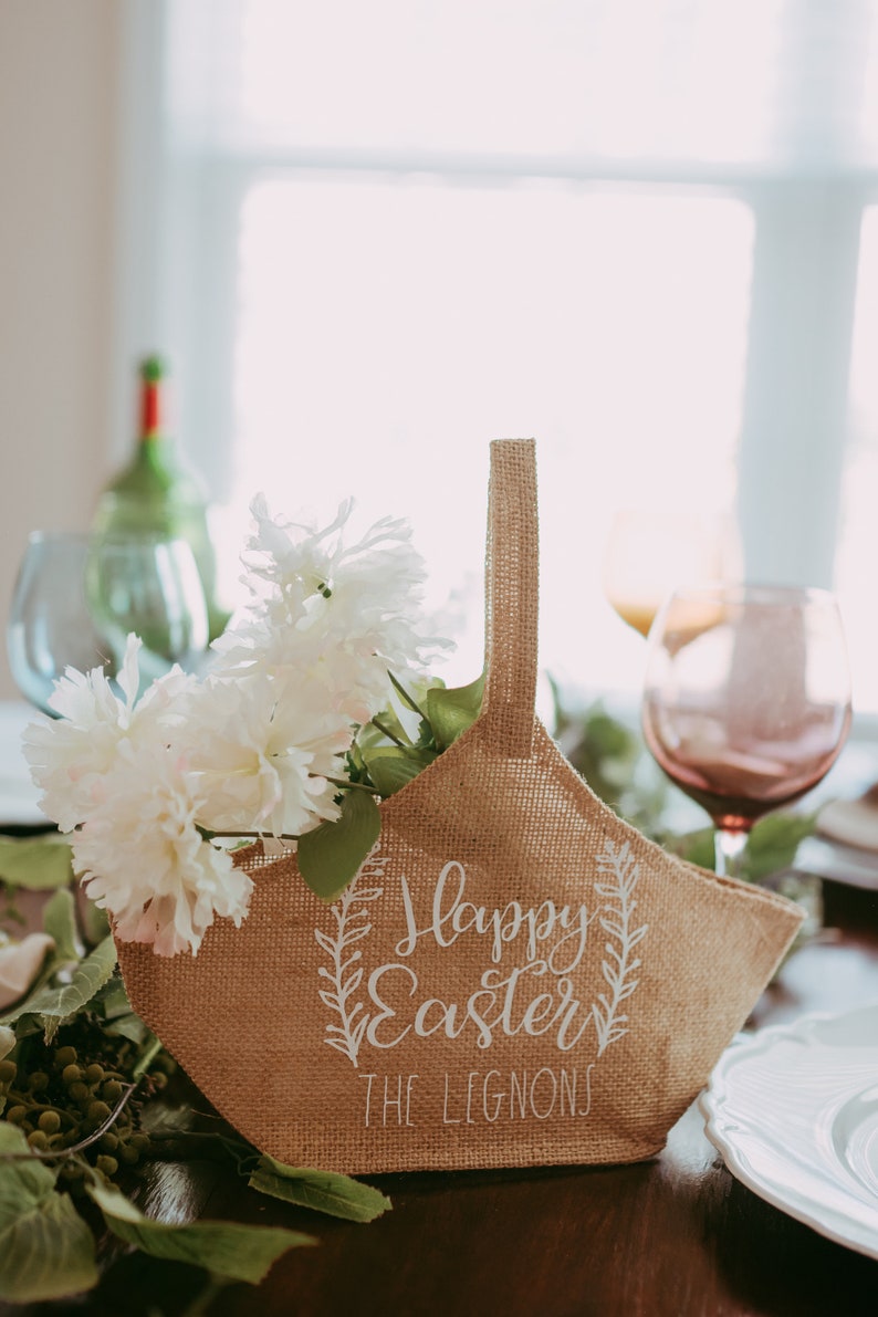 Easter Table Decorations Farmhouse Easter Decor Personalized Easter Gift Basket Easter Table Centerpiece Happy Easter image 9