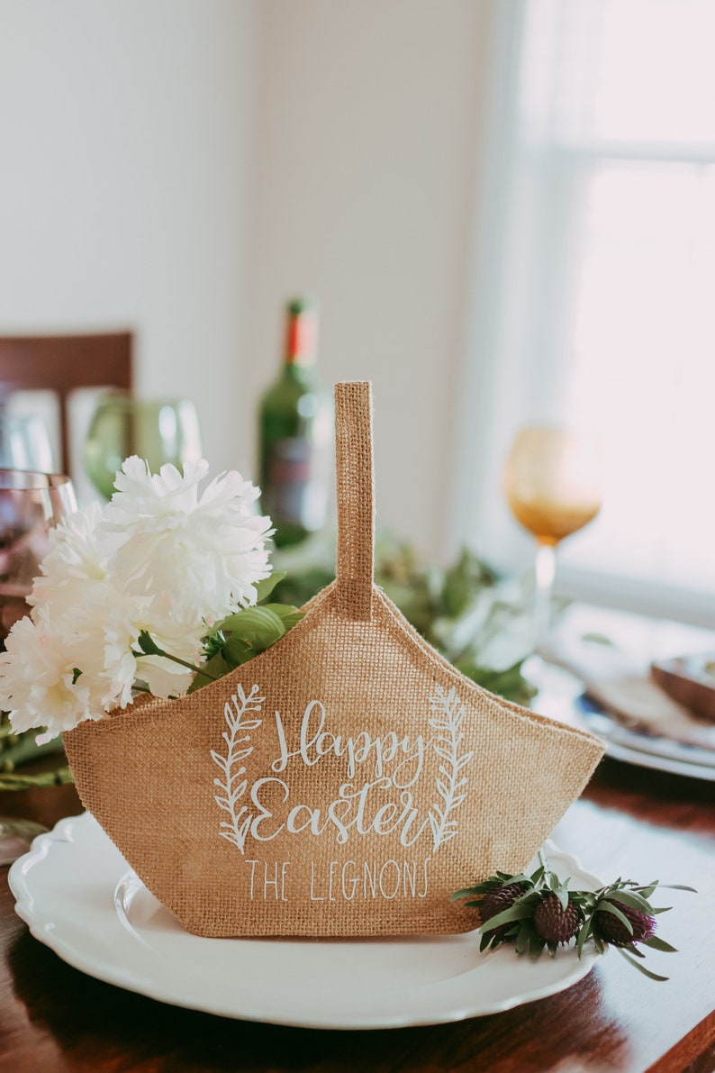 Easter Table Decorations Farmhouse Easter Decor Personalized Easter Gift Basket Easter Table Centerpiece Happy Easter image 8