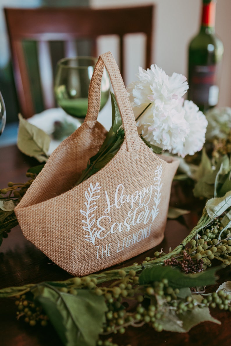 Easter Table Decorations Farmhouse Easter Decor Personalized Easter Gift Basket Easter Table Centerpiece Happy Easter image 5