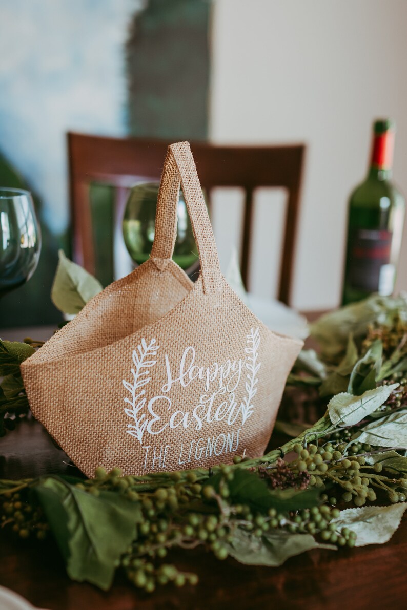 Easter Table Decorations Farmhouse Easter Decor Personalized Easter Gift Basket Easter Table Centerpiece Happy Easter image 3