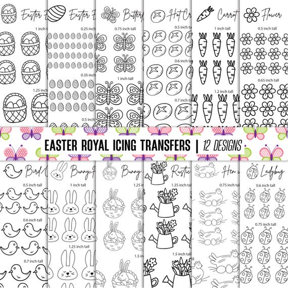 Easter Royal Icing Transfer Sheets: Spring Cookie Decor (12 Designs)